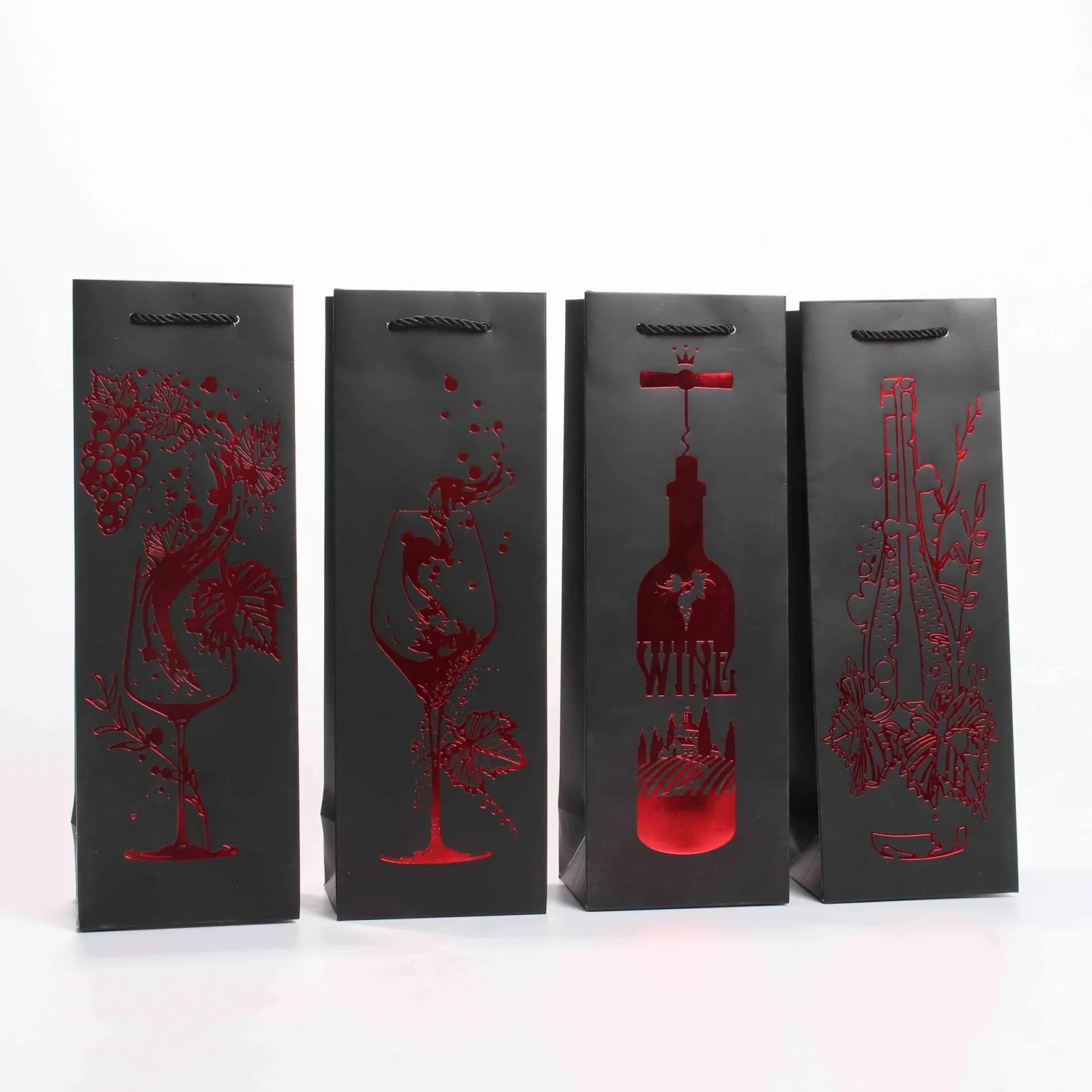 Black Cardstock Wine Paper Bag with Foil Stamping