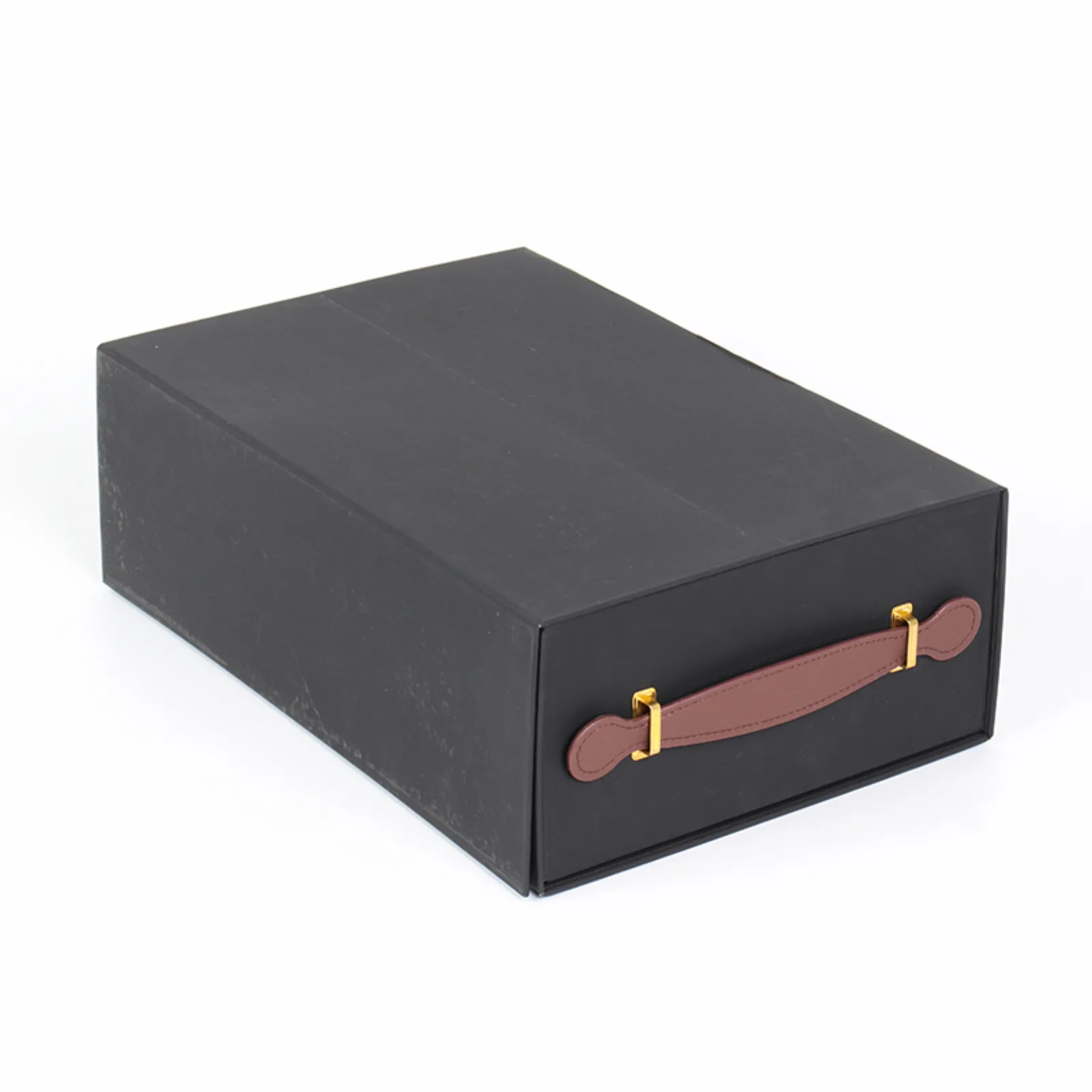 Black Double Cardboard Wine Bottle Gift Box With Magnetic Closure 3