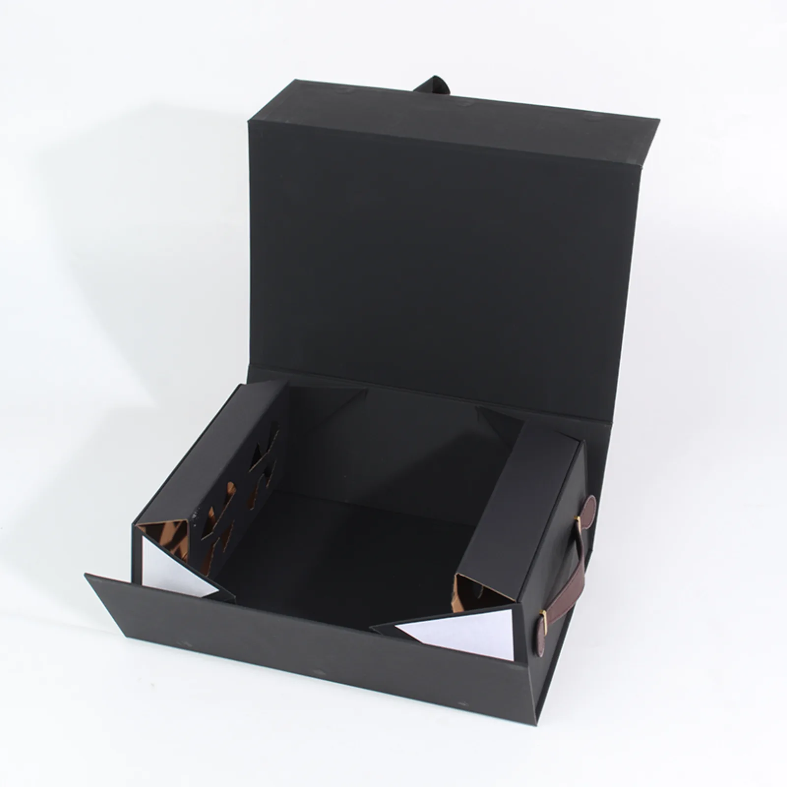 Black Double Cardboard Wine Bottle Gift Box With Magnetic Closure 4