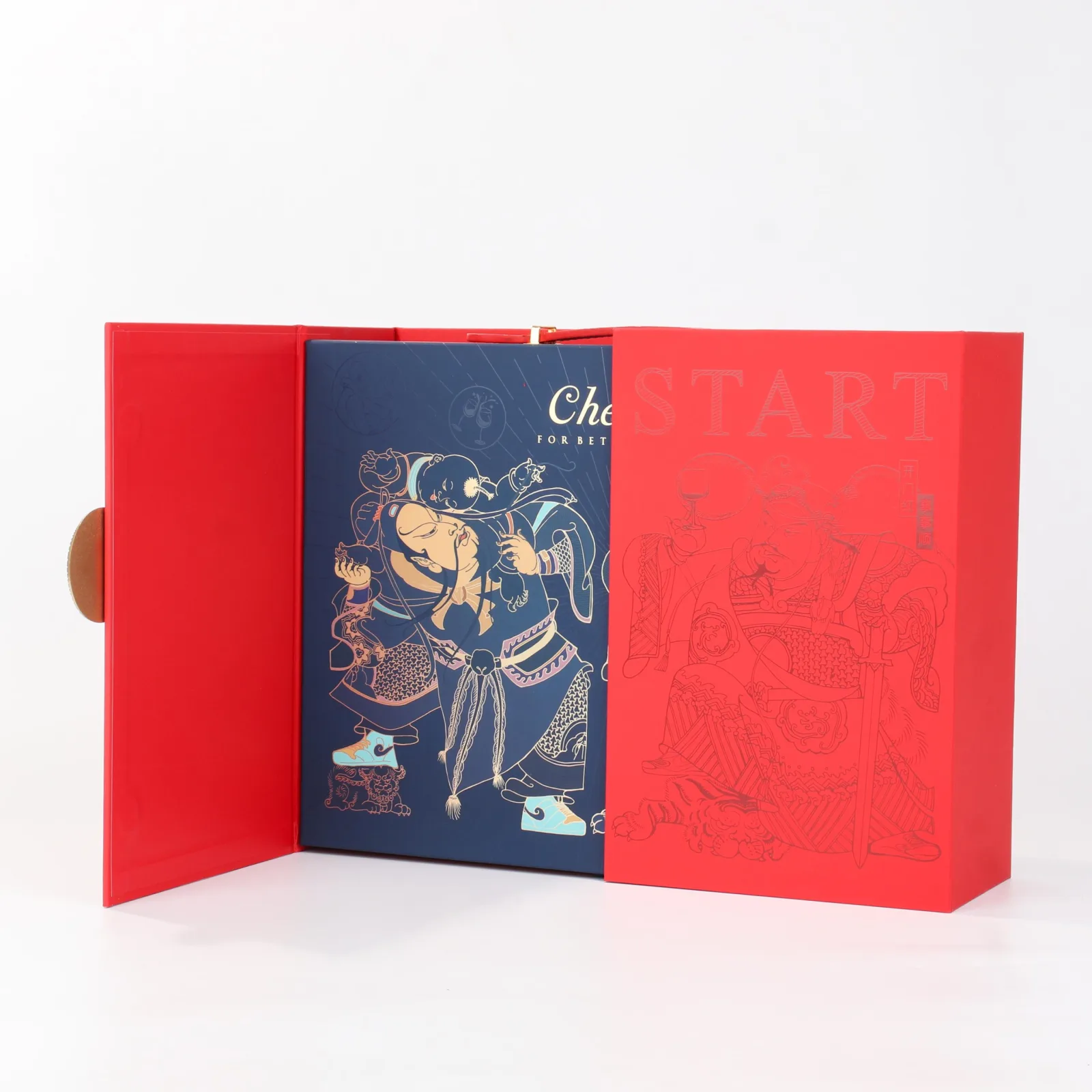 Double Bottle Red Wine Gift Box with Door God Motif 3
