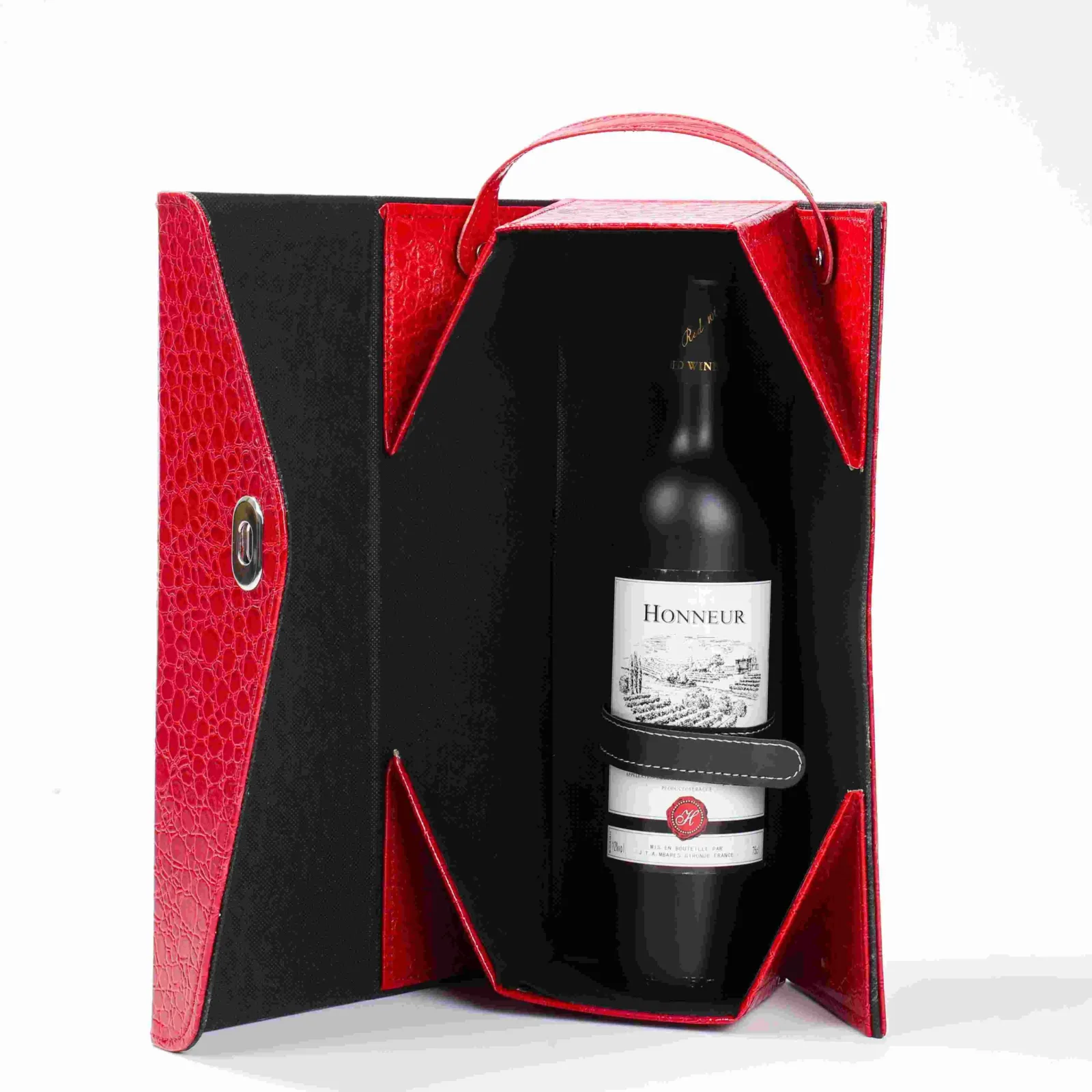 Leather Single-Bottle Wine Gift Box with PU Handle 2