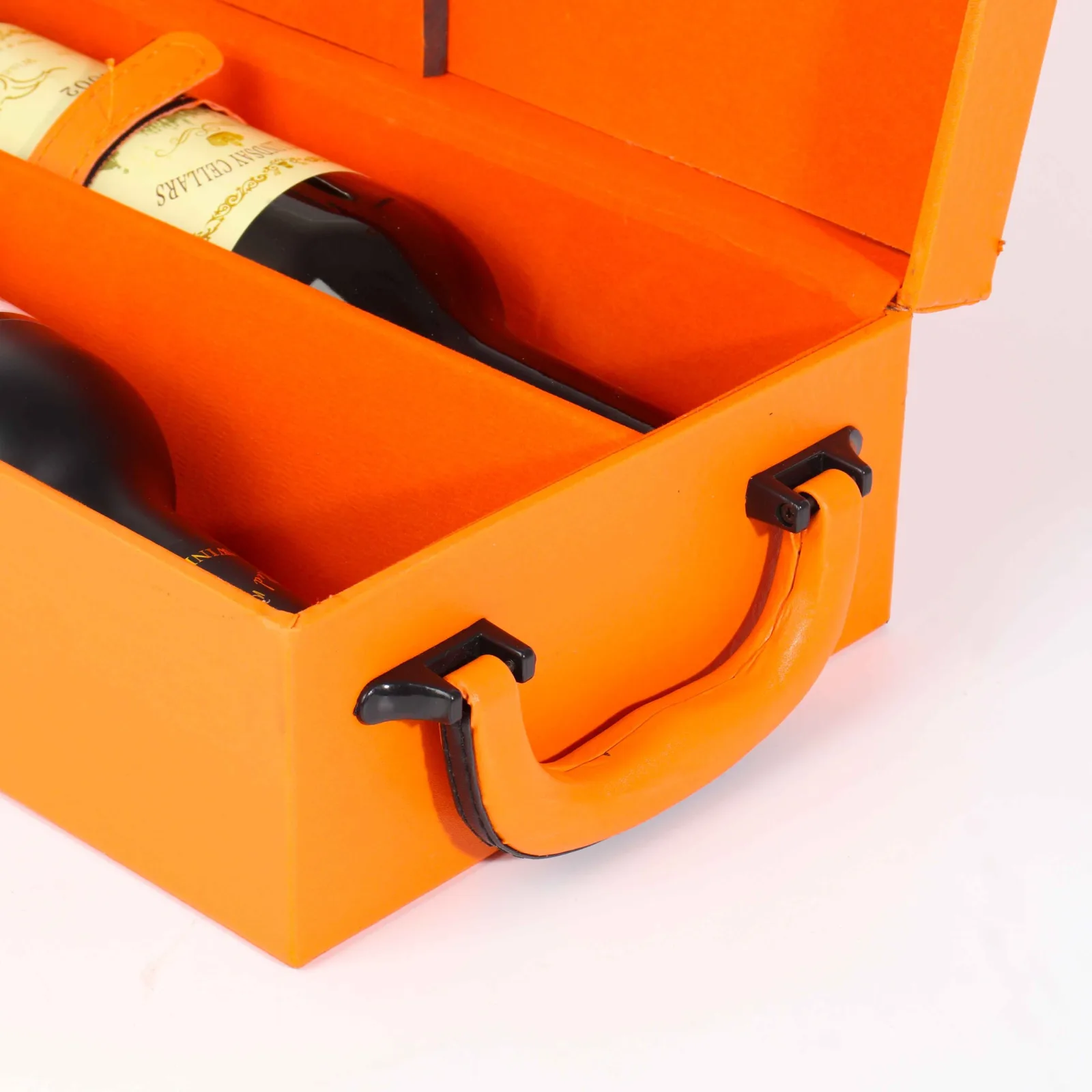 Premium Orange Leather Double Wine Bottle Gift Box with Utensils 5